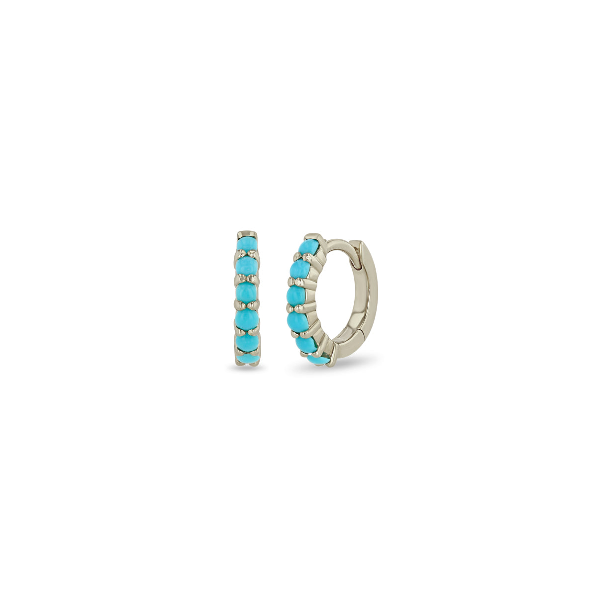 Zoë Chicco 14k Gold Prong Set Turquoise Small Hinge Huggie Hoops