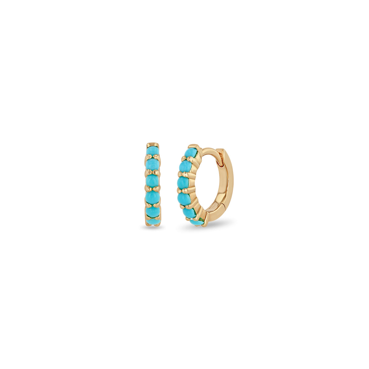 Zoë Chicco 14k Gold Prong Set Turquoise Small Hinge Huggie Hoops