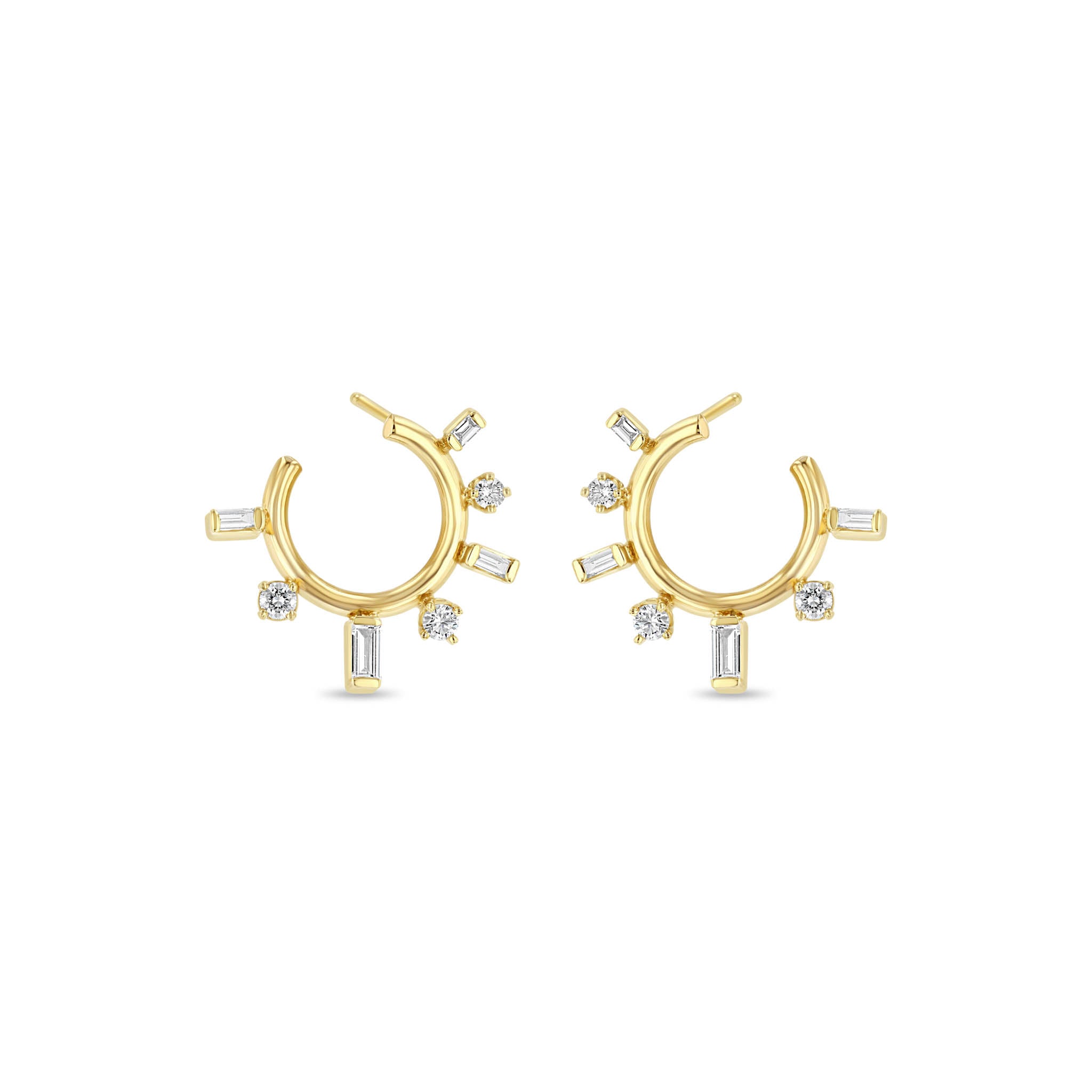 Zoë Chicco 14k Gold Baguette & Prong Diamond Front to Back Circle Hoops