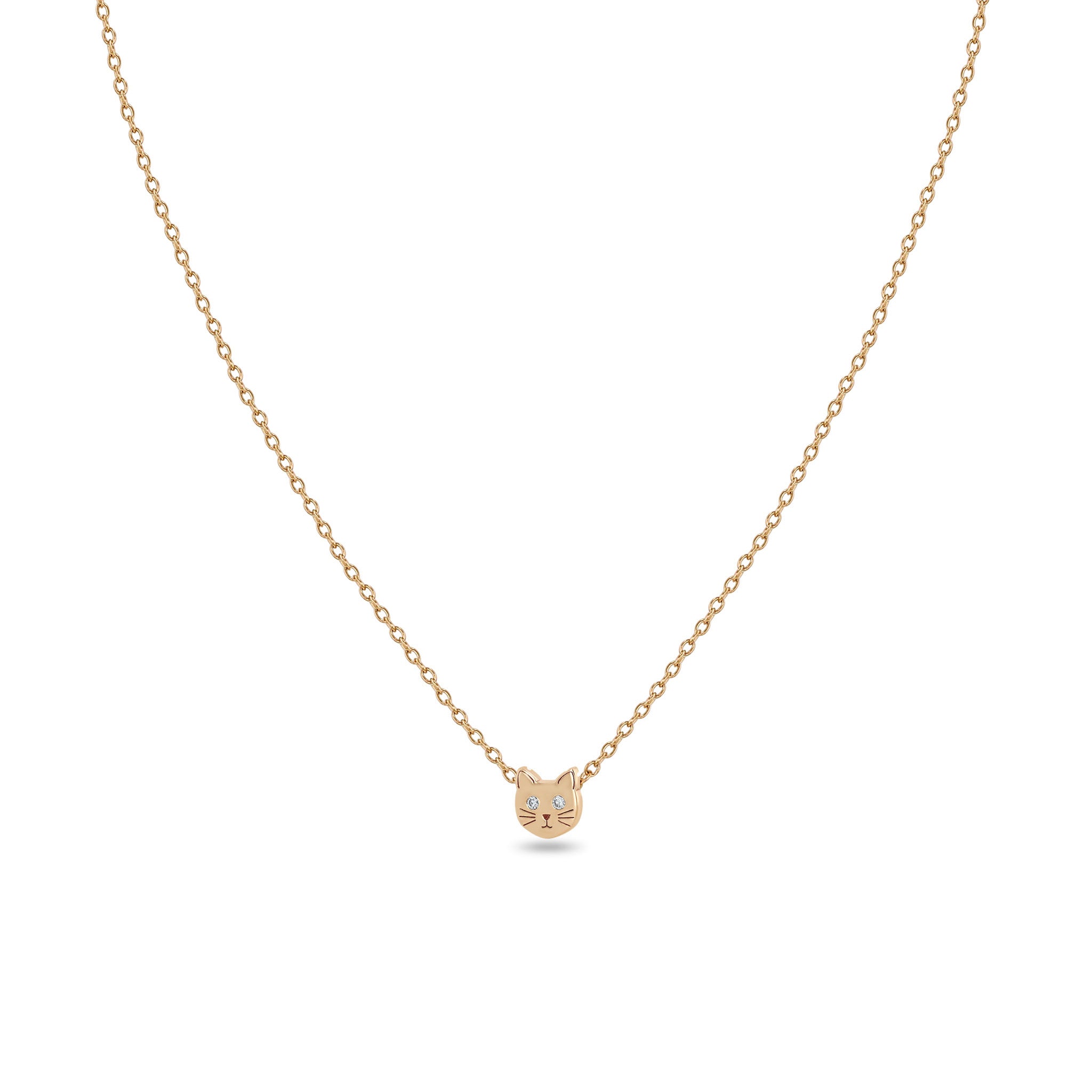 Zoë Chicco 14k Gold Itty Bitty Cat with Diamond Eyes Necklace