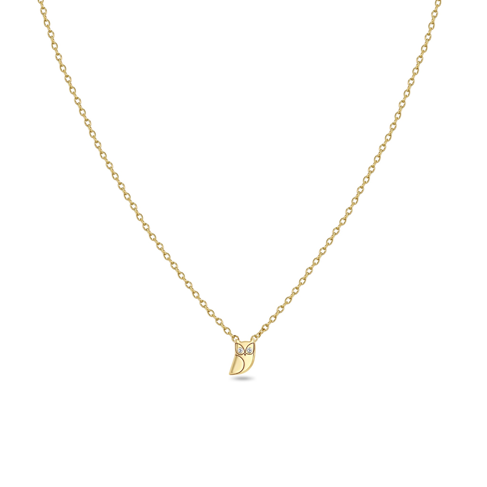 Zoë Chicco 14k Gold Itty Bitty Owl with Diamond Eyes Necklace