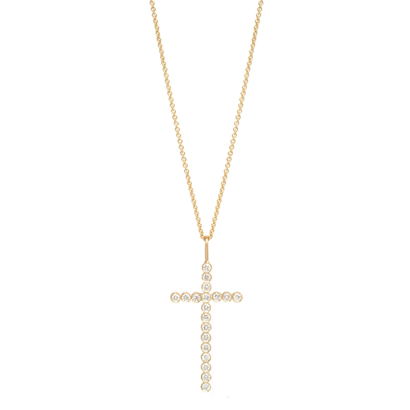 14k Large Diamond Bezel Cross Pendant Necklace