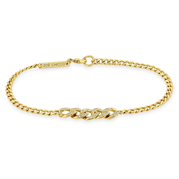 Zoë Chicco 14k Gold Small Curb Chain Bracelet with Pavé Diamond Large Curb Link Station