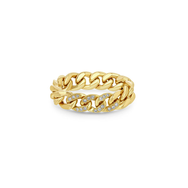 Zoë Chicco 14k Gold 3 Pavé Diamond Link Large Curb Chain Ring