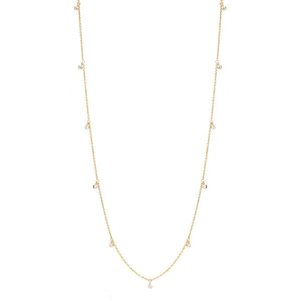 14k 11 Dangling Diamond Charm Long Chain Necklace - SALE