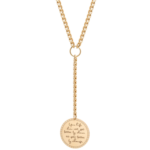 Zoe Chicco 14kt Gold Large Mantra Curb Chain Lariat Necklace