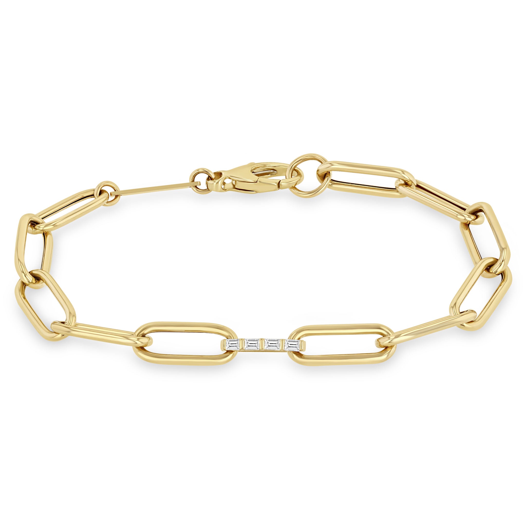 Zoë Chicco 14k Gold Baguette Diamond Link Large Paperclip Chain Bracelet
