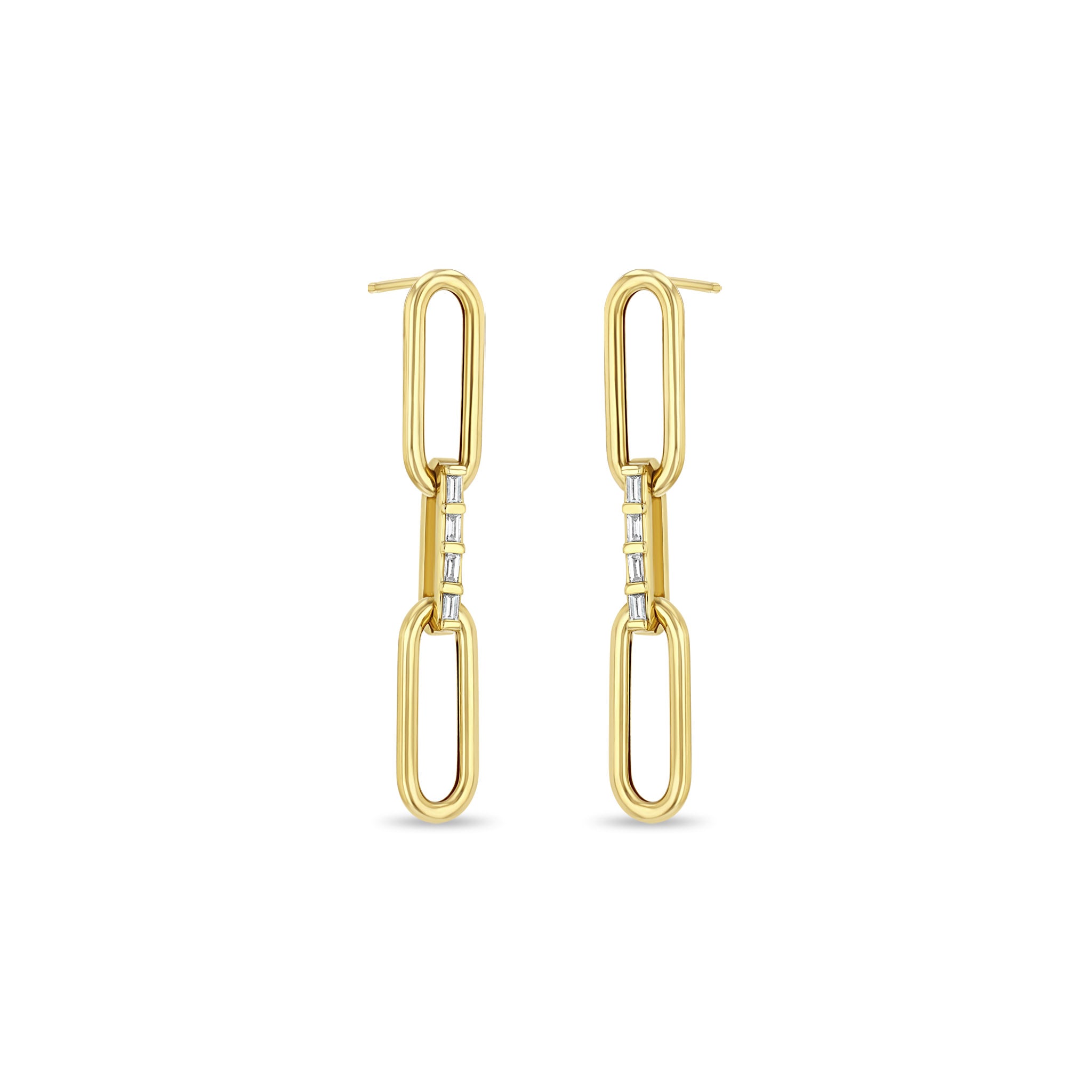 Zoë Chicco 14k Gold Large Paperclip Chain with Baguette Diamond Link Drop Earrings