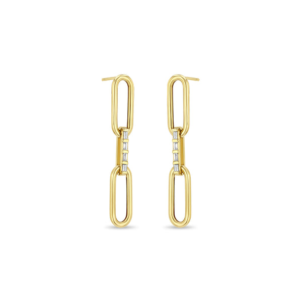 Zoë Chicco 14k Gold Large Paperclip Chain with Baguette Diamond Link Drop Earrings
