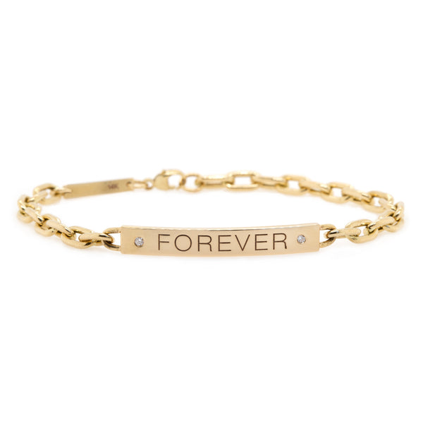 14k Large Square Oval Link Chain Personalized ID Bracelet with Diamonds