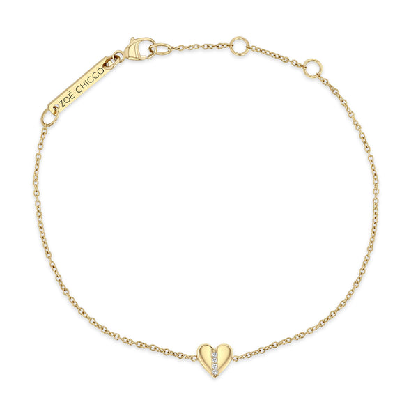 top down view of a Zoë Chicco 14k Gold Midi Bitty Pavé Diamond Line Heart Bracelet