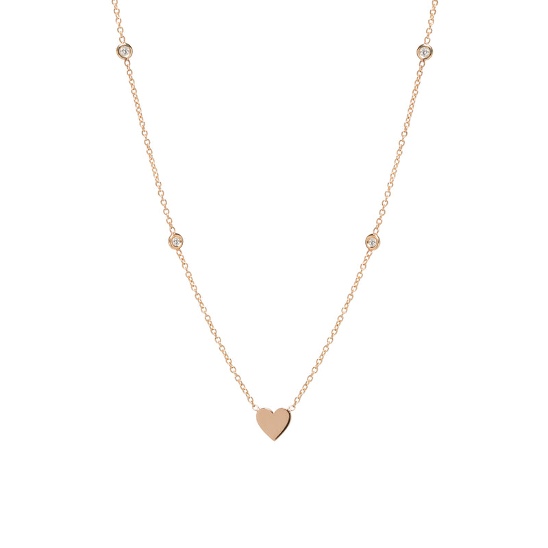 14k Midi Bitty Heart & Floating Diamond Station Necklace