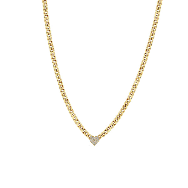 Zoë Chicco 14k Gold Midi Bitty Pavé Diamond Heart Small Curb Chain Necklace