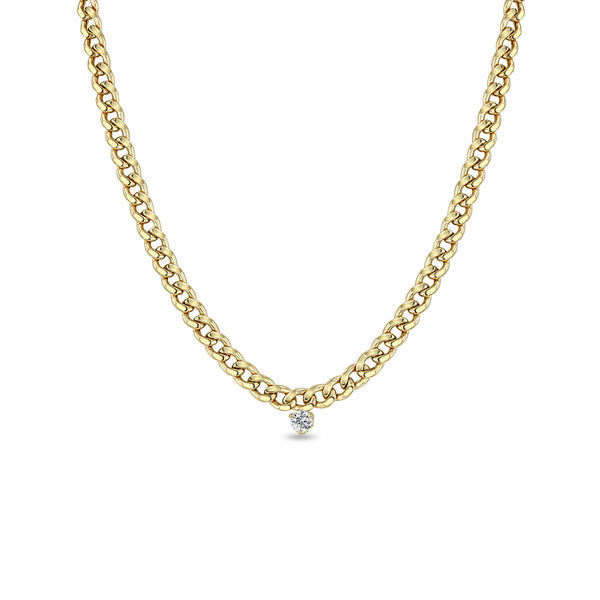 Zoë Chicco 14k Gold Large Prong Diamond Medium Curb Chain Necklace