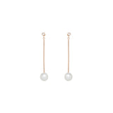 14k Diamond & Pearl Long Bar Earrings