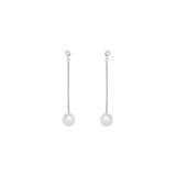 14k Diamond & Pearl Long Bar Earrings