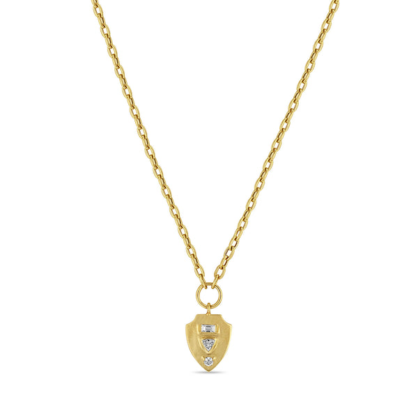 Zoë Chicco 14k Gold Mixed Cut Diamond Brushed Gold Shield Pendant Necklace