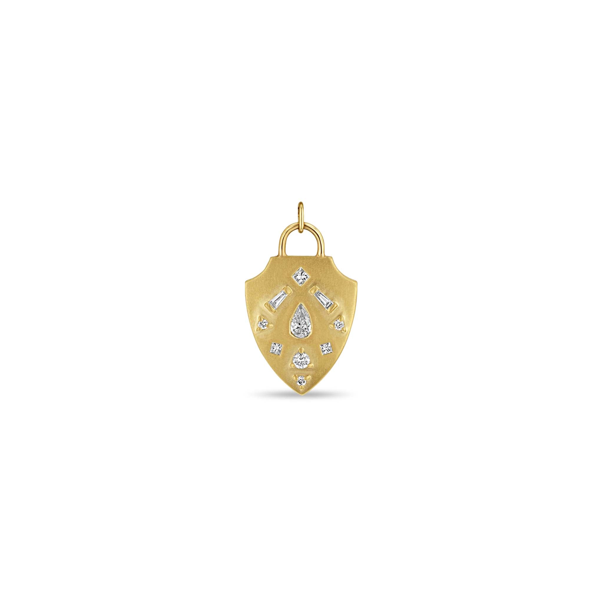 Zoë Chicco 14k Gold Diamond Mosaic Brushed Gold Shield Pendant