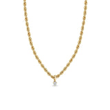 Zoë Chicco 14k Gold Medium Rope Chain Necklace with Dangling Prong Diamond