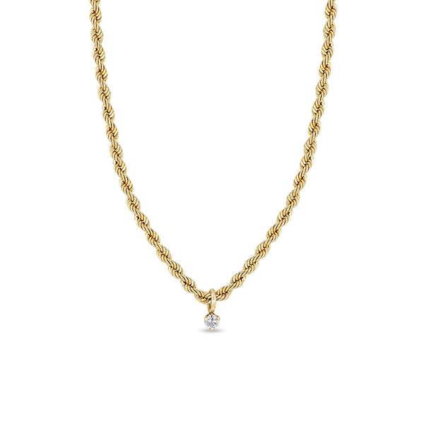 Zoë Chicco 14k Gold Medium Rope Chain Necklace with Dangling Prong Diamond