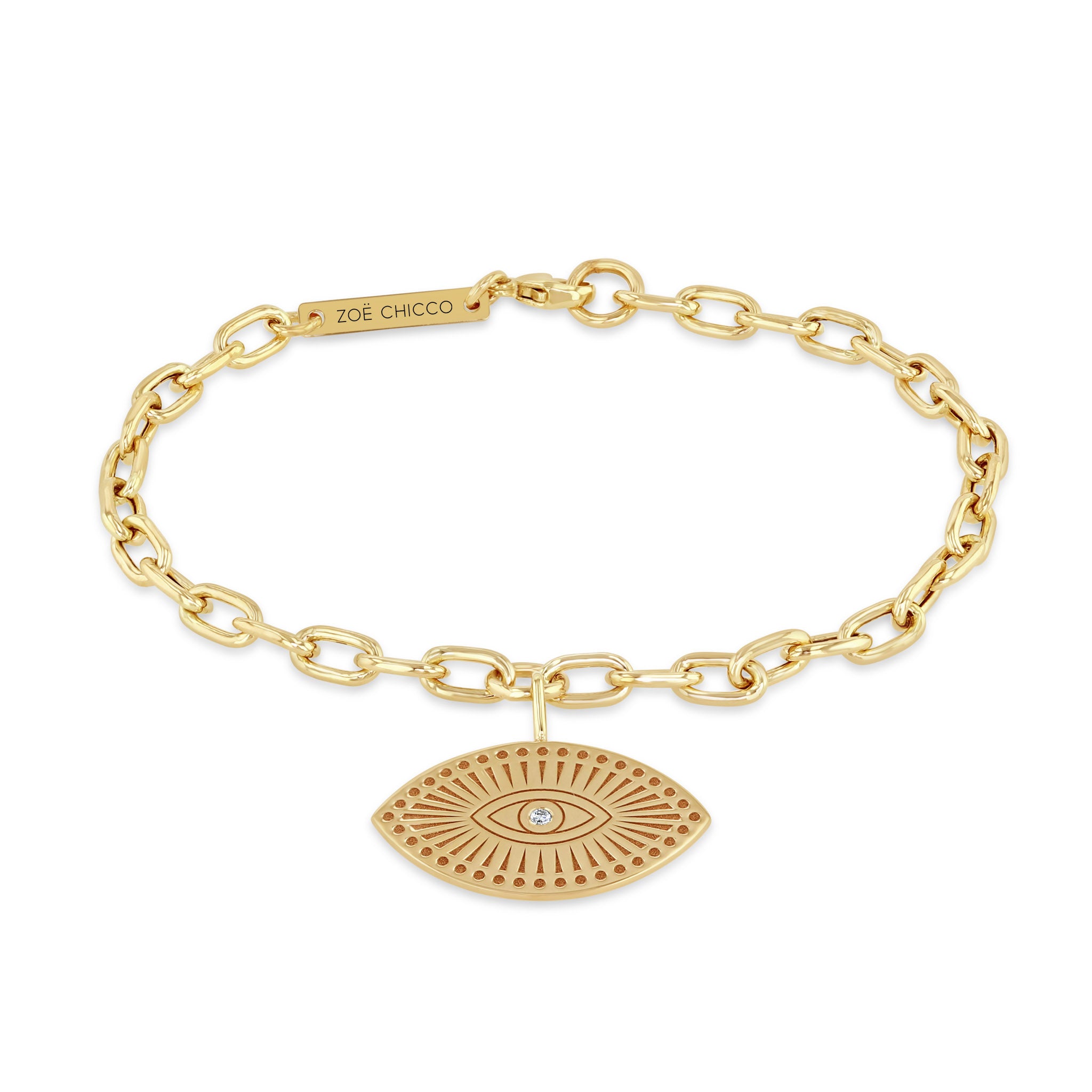 Zoë Chicco 14k Gold Diamond Evil Eye Medallion Square Oval Link Bracelet