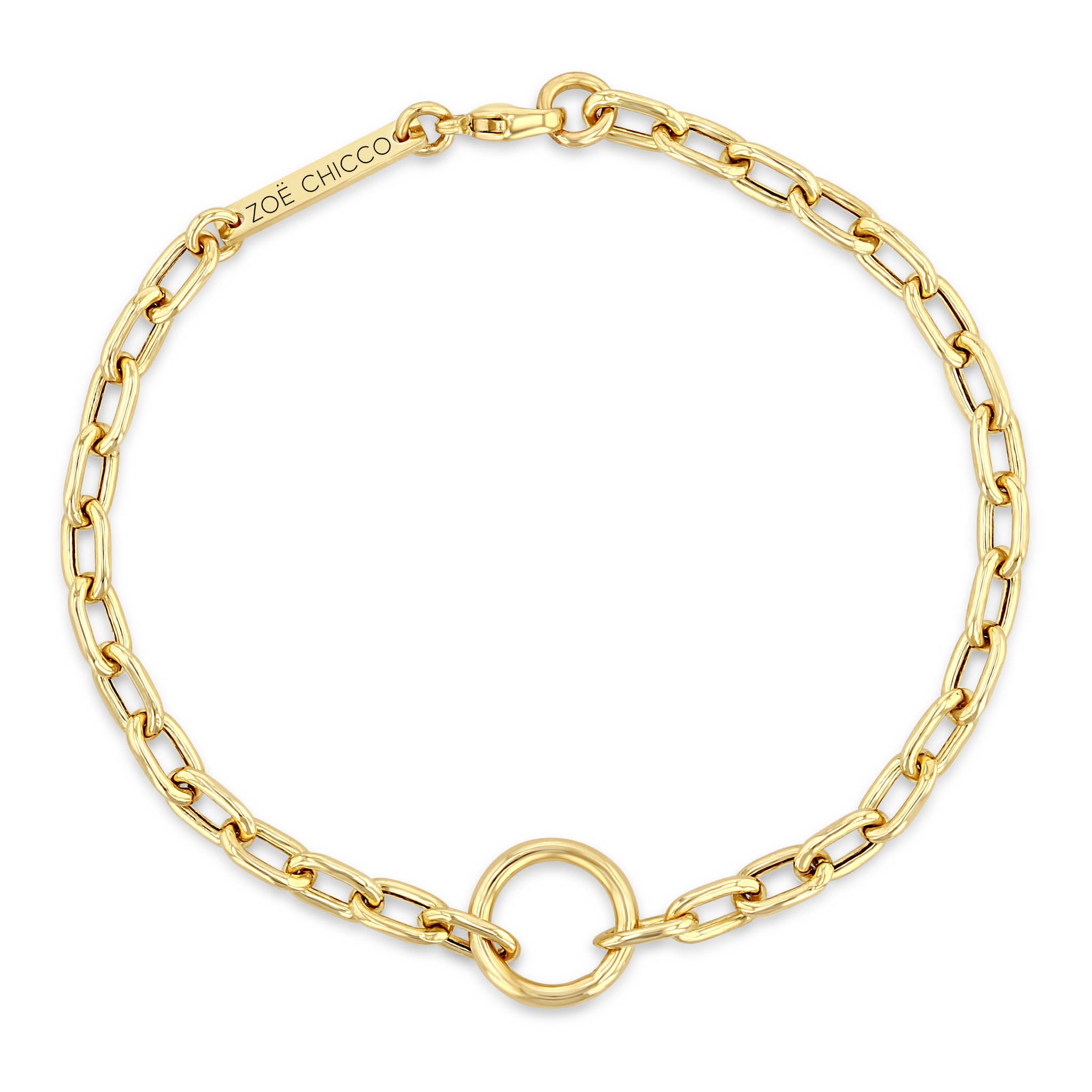 Top down view of a Zoë Chicco 14k Gold Circle Medium Square Oval Link Chain Bracelet
