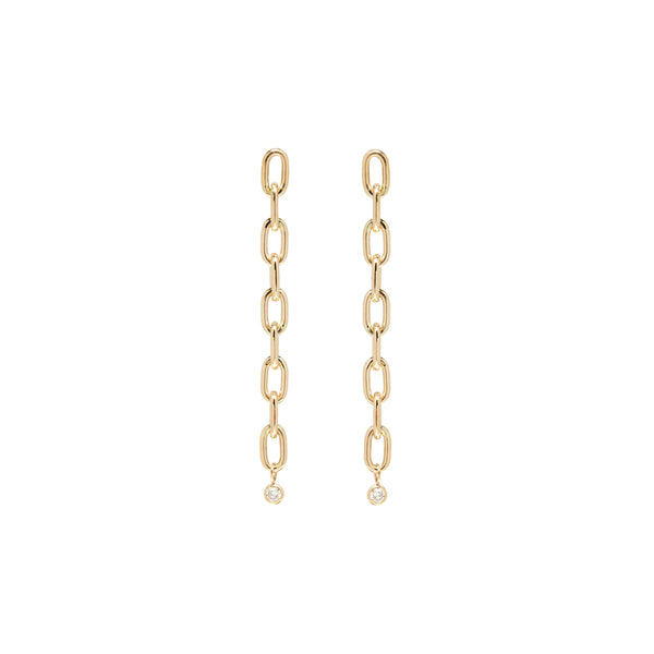 Zoë Chicco 14kt Gold Medium Square Oval Link Drop Earrings with Dangling Diamond Bezel