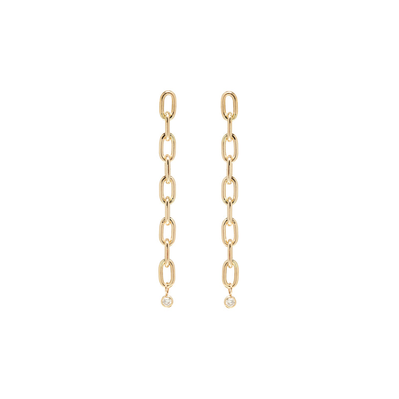 Zoë Chicco 14kt Gold Medium Square Oval Link Drop Earrings with Dangling Diamond Bezel