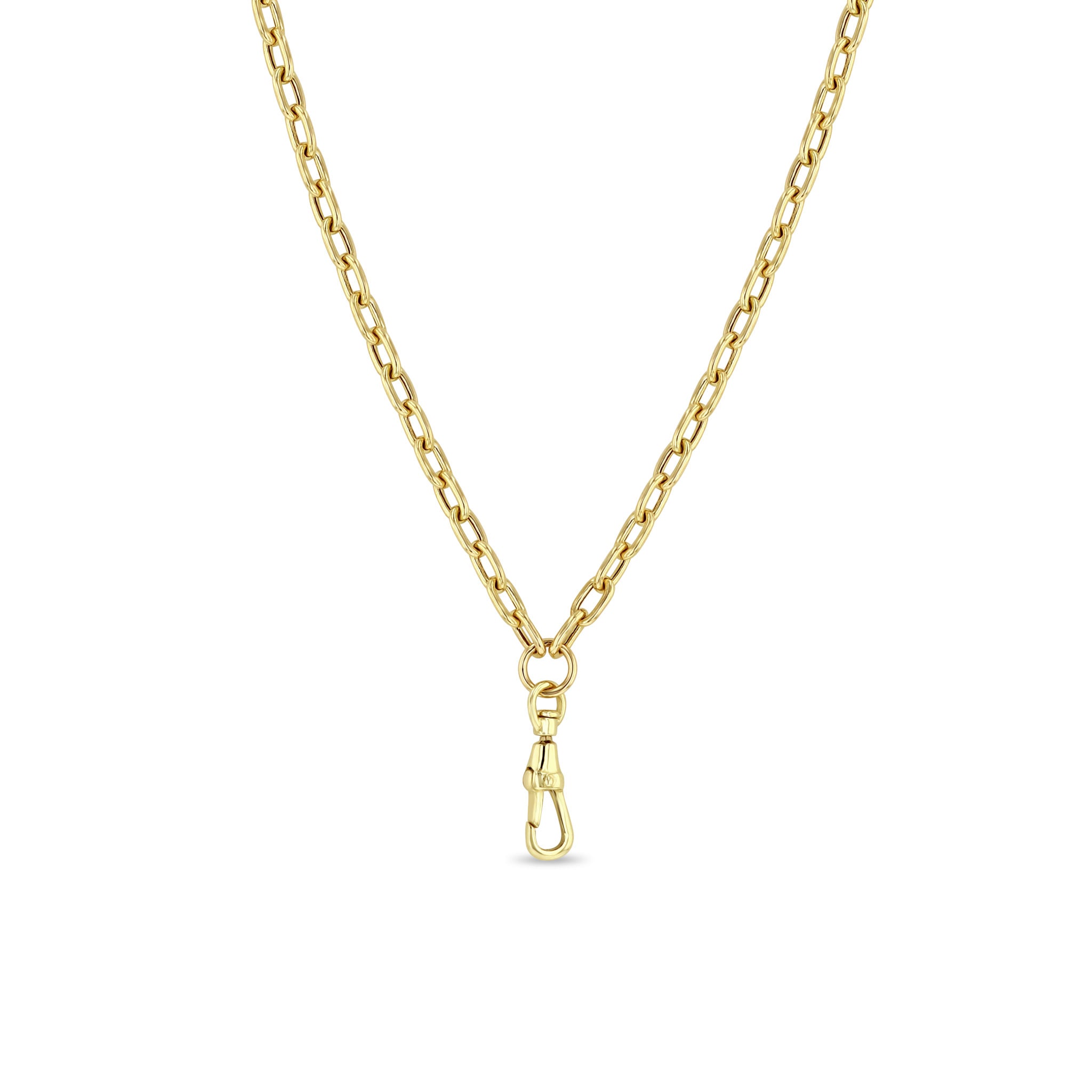 Zoë Chicco 14k Gold Medium Square Oval Chain Necklace with Fob Clasp Drop