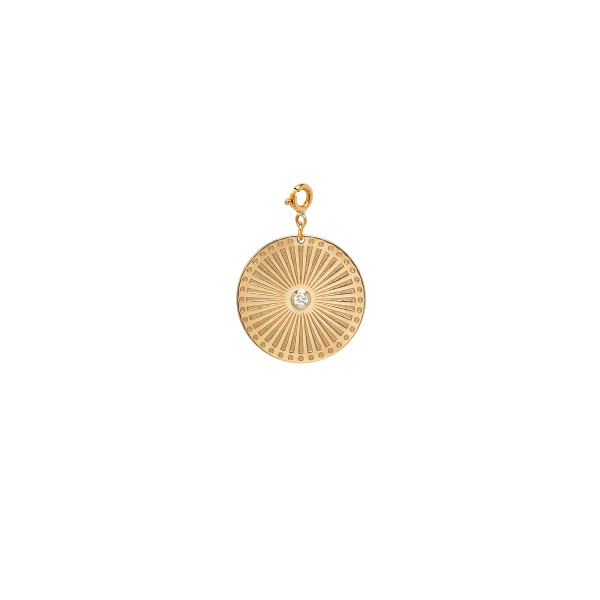 14k small sunbeam medallion disc charm with spring ring