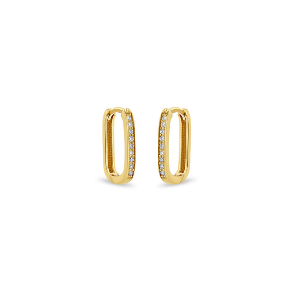 Zoë Chicco 14k Gold Pavé Diamond Thick Medium Oval Hinge Hoop Earrings