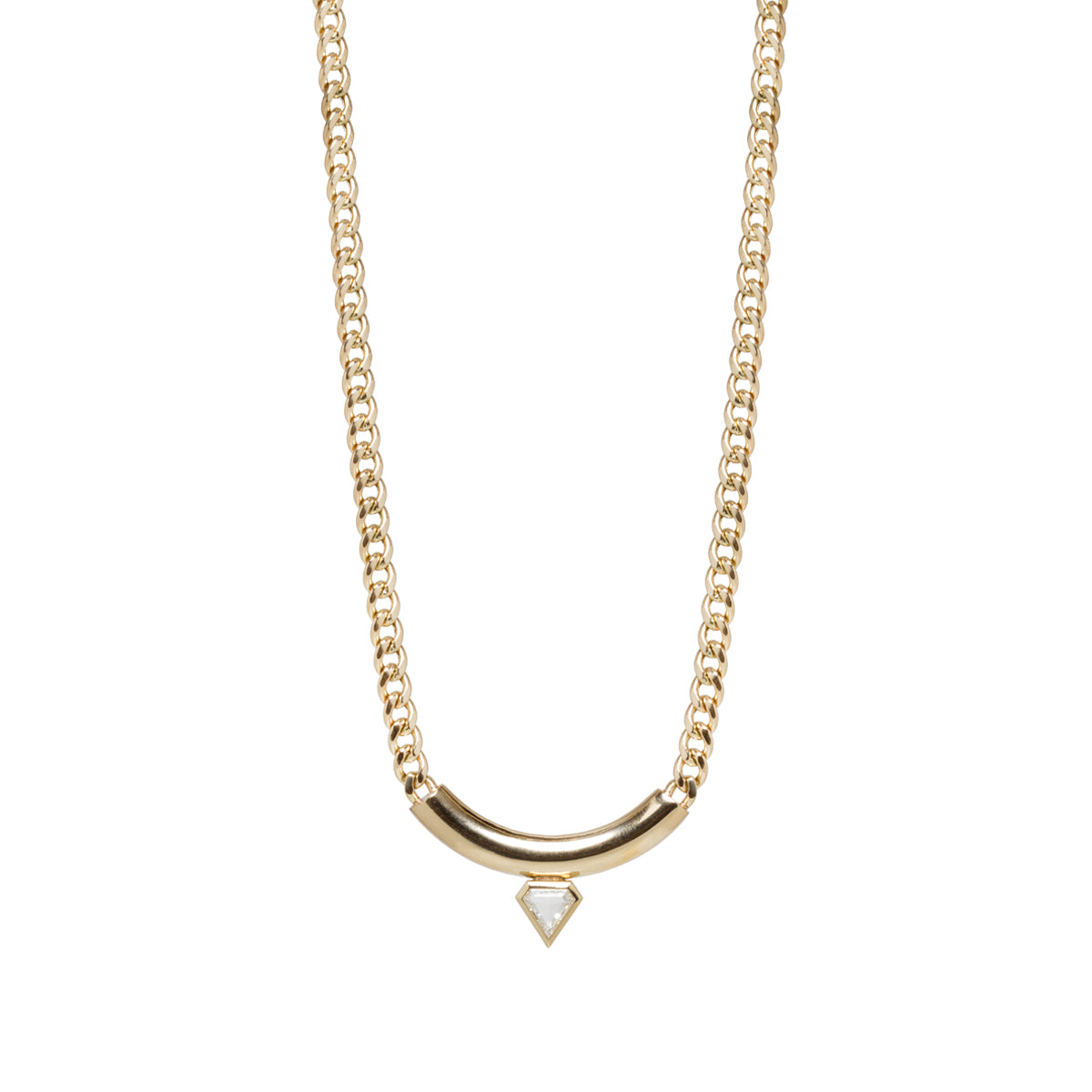 One of a Kind Zoë Chicco 14k Gold Chubby Shield Diamond Bar Large Curb Chain Necklace