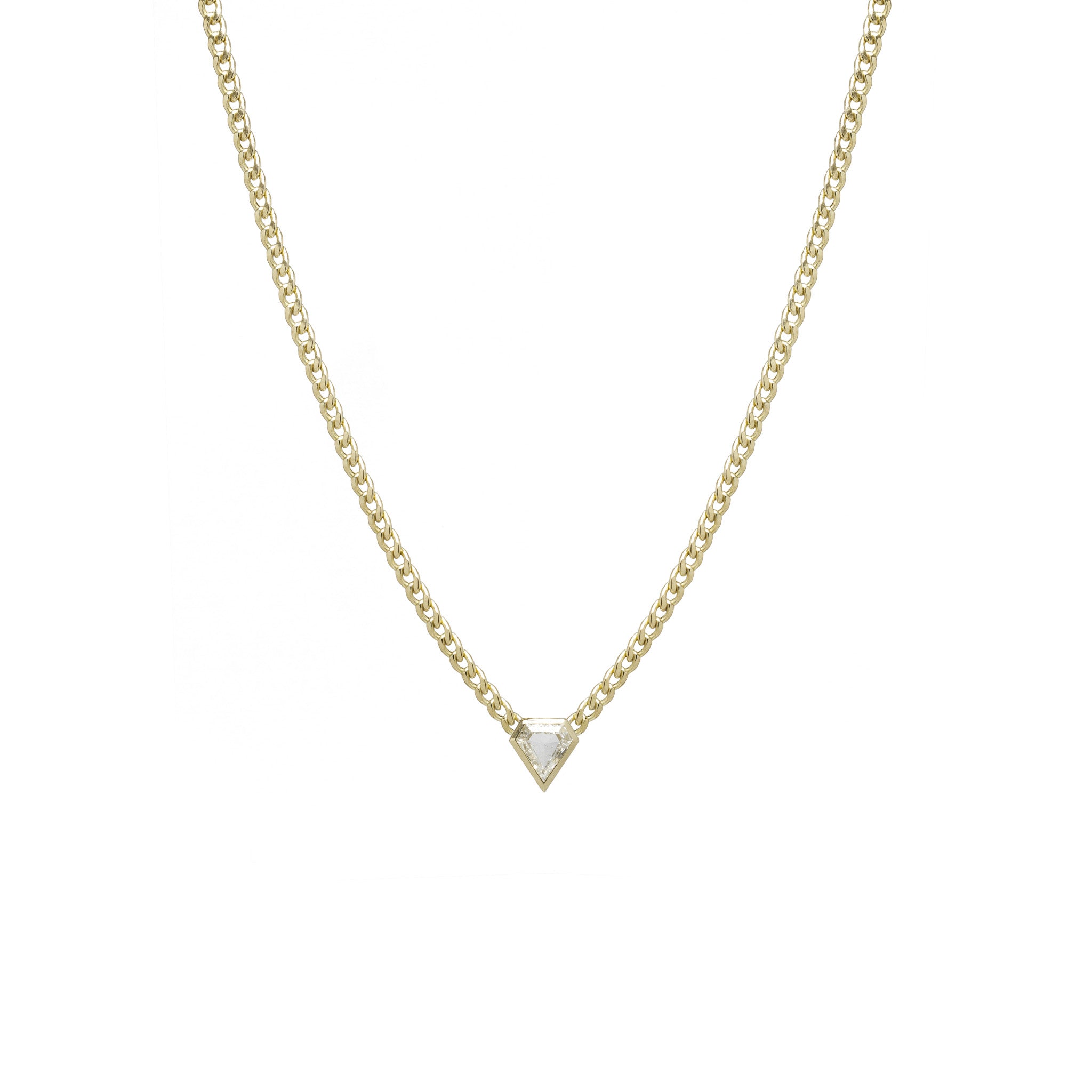 Zoë Chicco One of a Kind 14k Gold Shield Diamond on Small Curb Chain Necklace