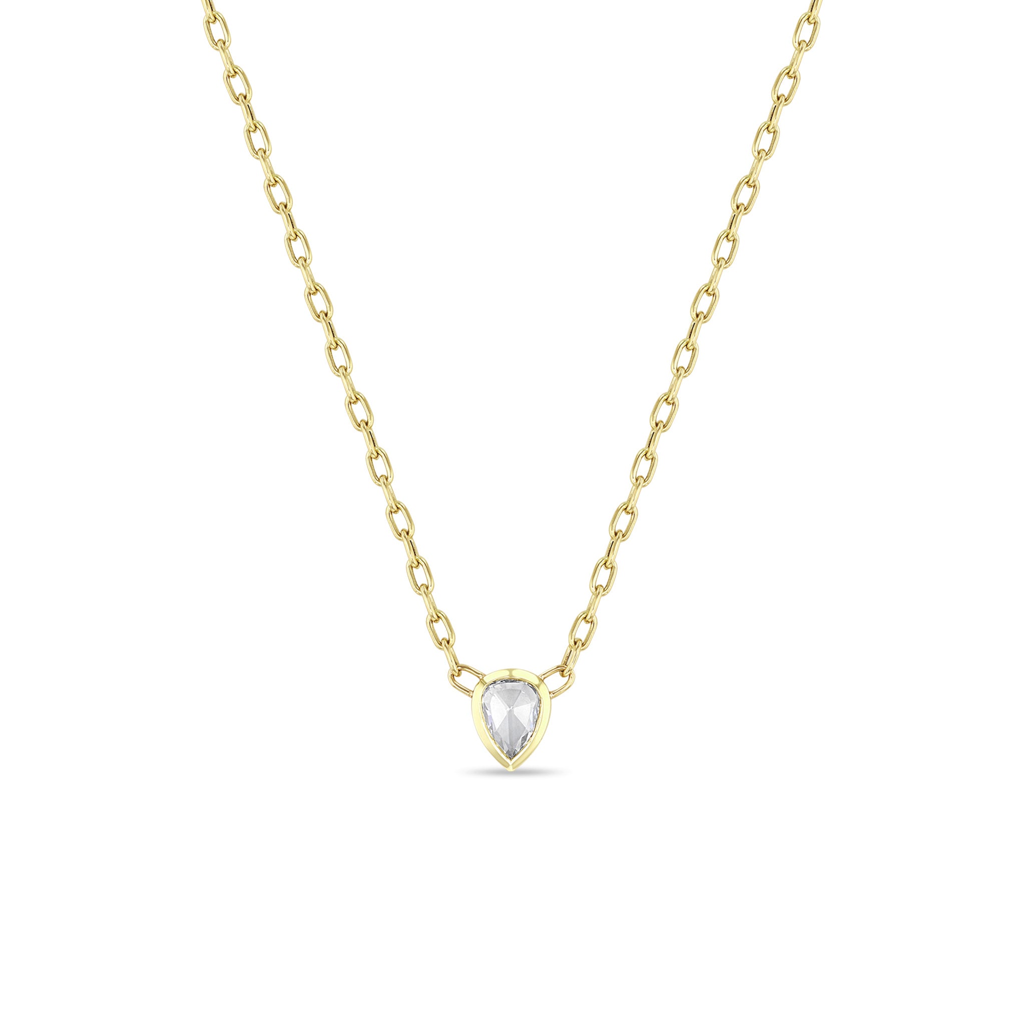 Zoë Chicco One of a Kind 14k Gold Pear Rose Cut Diamond on Medium Square Oval Chain Necklace