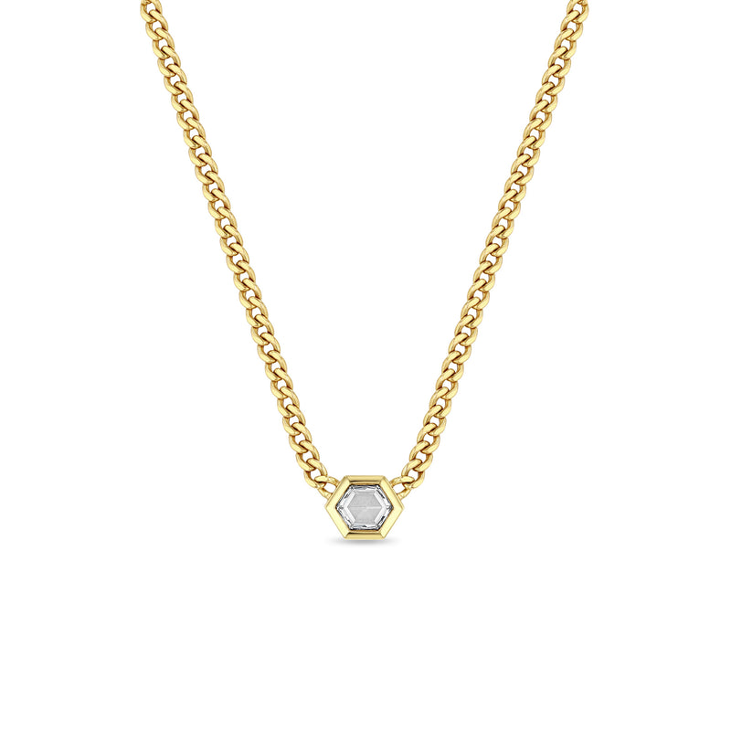 Zoë Chicco One of a Kind 14k Gold Hexagon Rose Cut Diamond on Medium Curb Chain Necklace