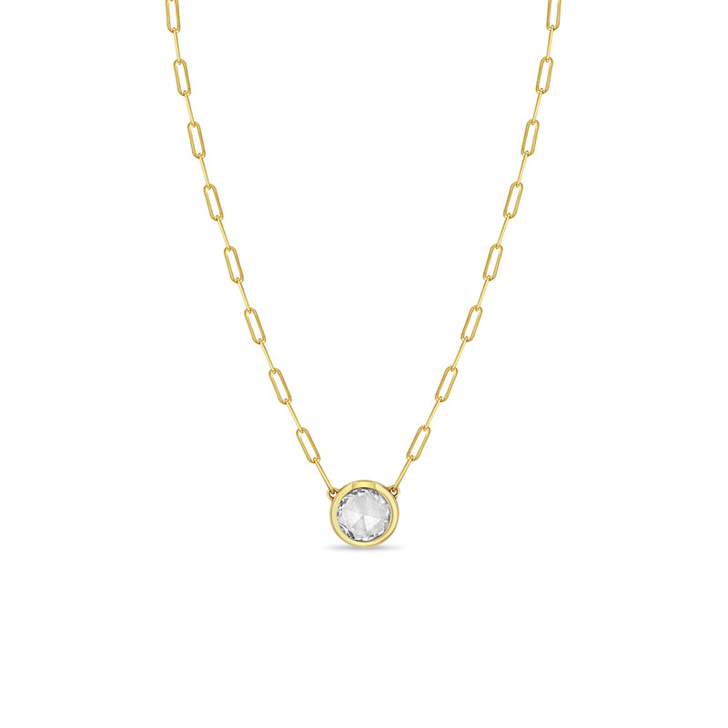 Zoë Chicco 14k Gold One of a Kind .84 ctw Rose Cut Round Diamond on Small Paperclip Chain Necklace