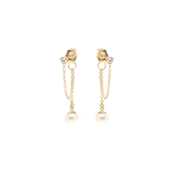Zoë Chicco 14k Gold Prong Diamond Chain Huggie Earrings with Pearl Drop