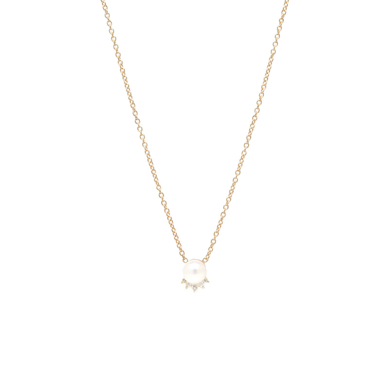 Zoë Chicco 14k Gold Pearl and Diamond Crown Necklace