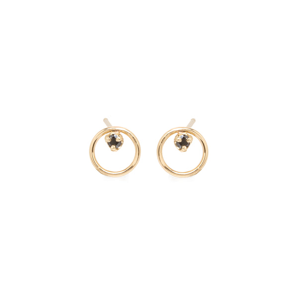 Zoë Chicco 14kt Gold Circle Black Diamond Prong Stud Earrings