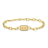 Zoë Chicco 14kt Gold Personalized Rounded Rectangle Nameplate with Diamond Border Link Bracelet