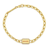 Zoë Chicco 14kt Gold Personalized Rounded Rectangle Nameplate with Diamond Border Link Bracelet