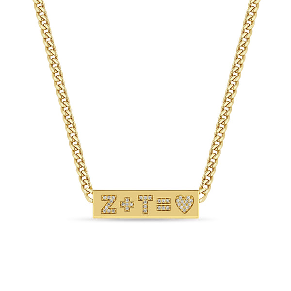 Zoë Chicco 14kt Gold Curb Chain Pavé Diamond Heart Equation ID Necklace