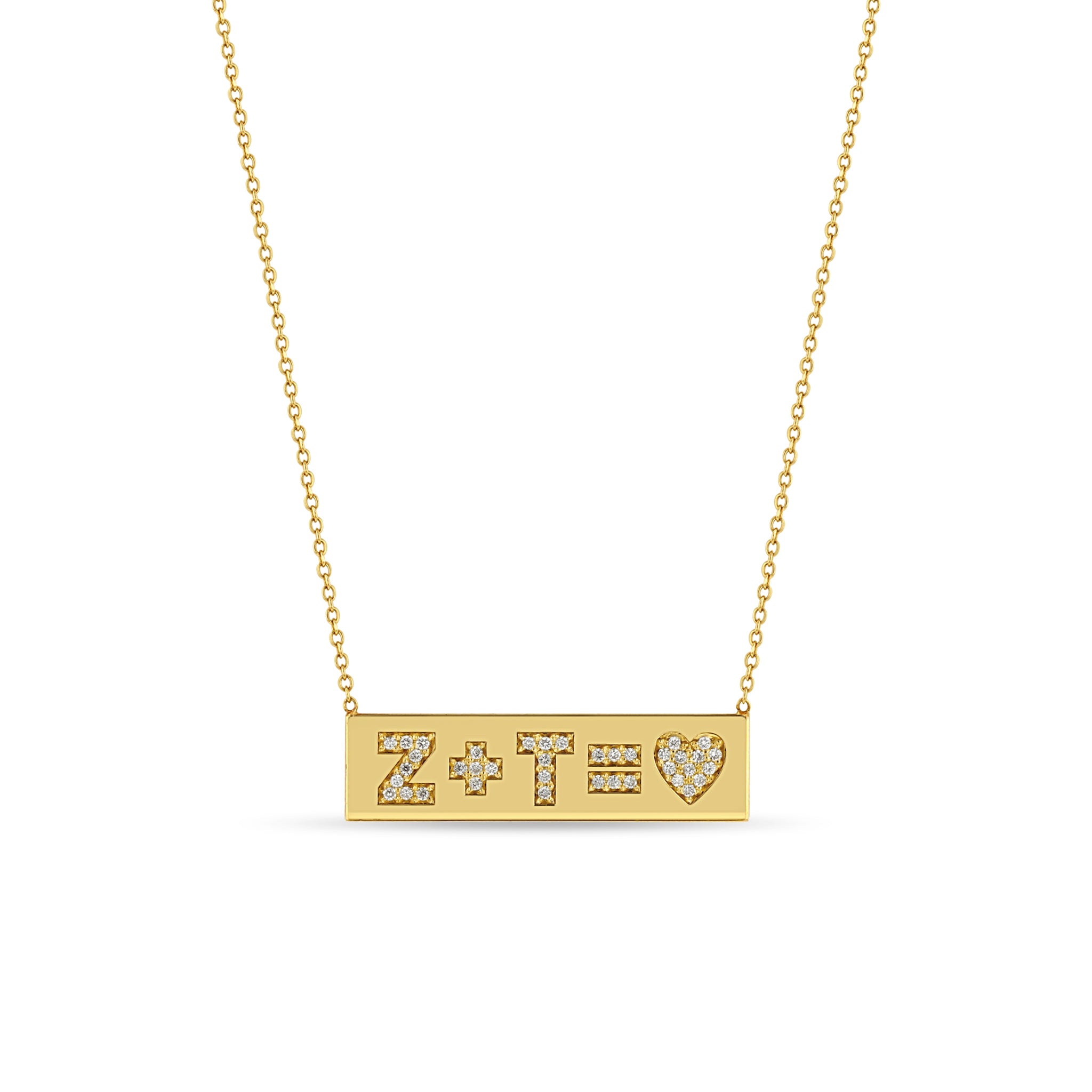 Zoë Chicco 14kt Gold Pavé Diamond Heart Equation ID Necklace