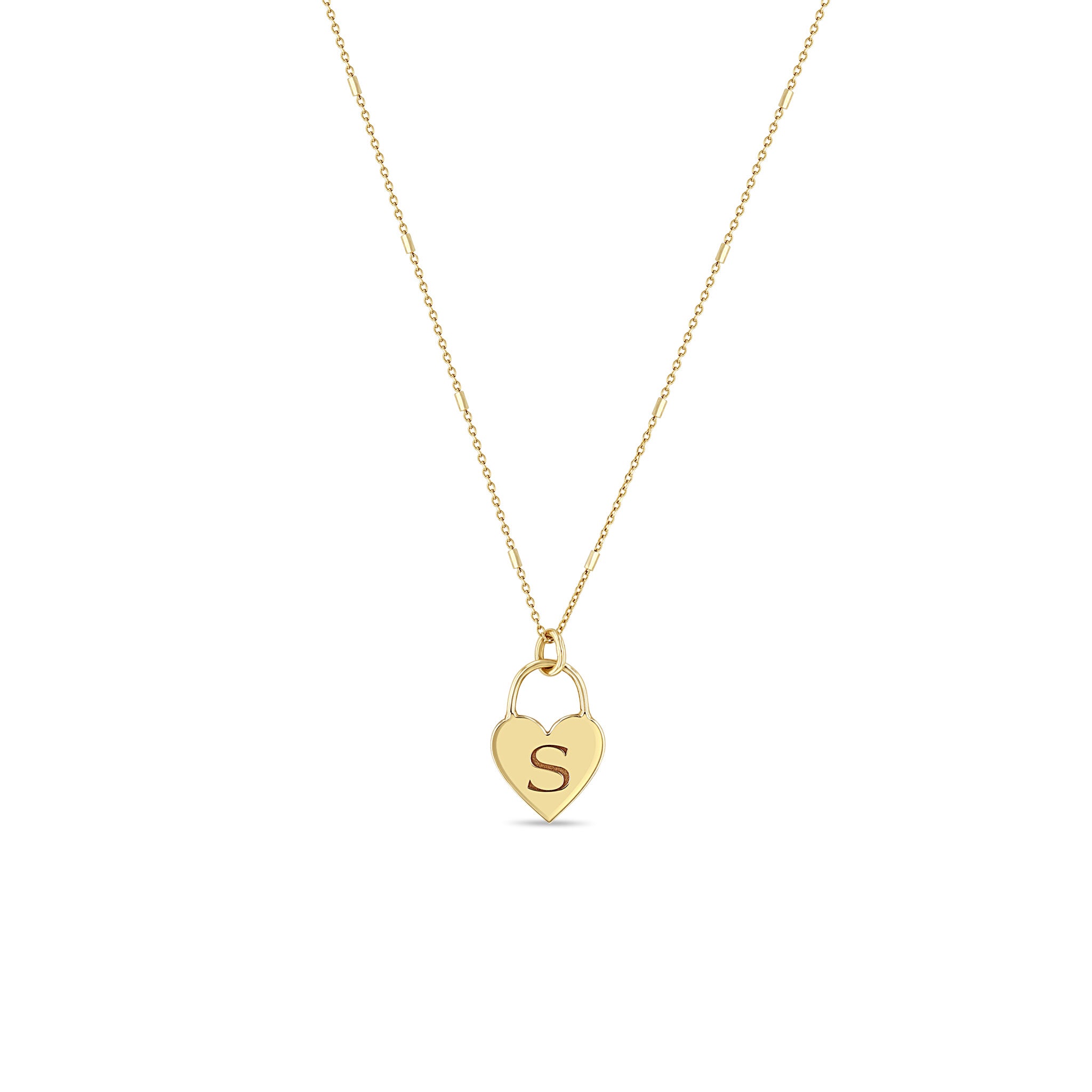 Zoë Chicco 14k Gold Engraved Initial Small Heart Padlock Necklace