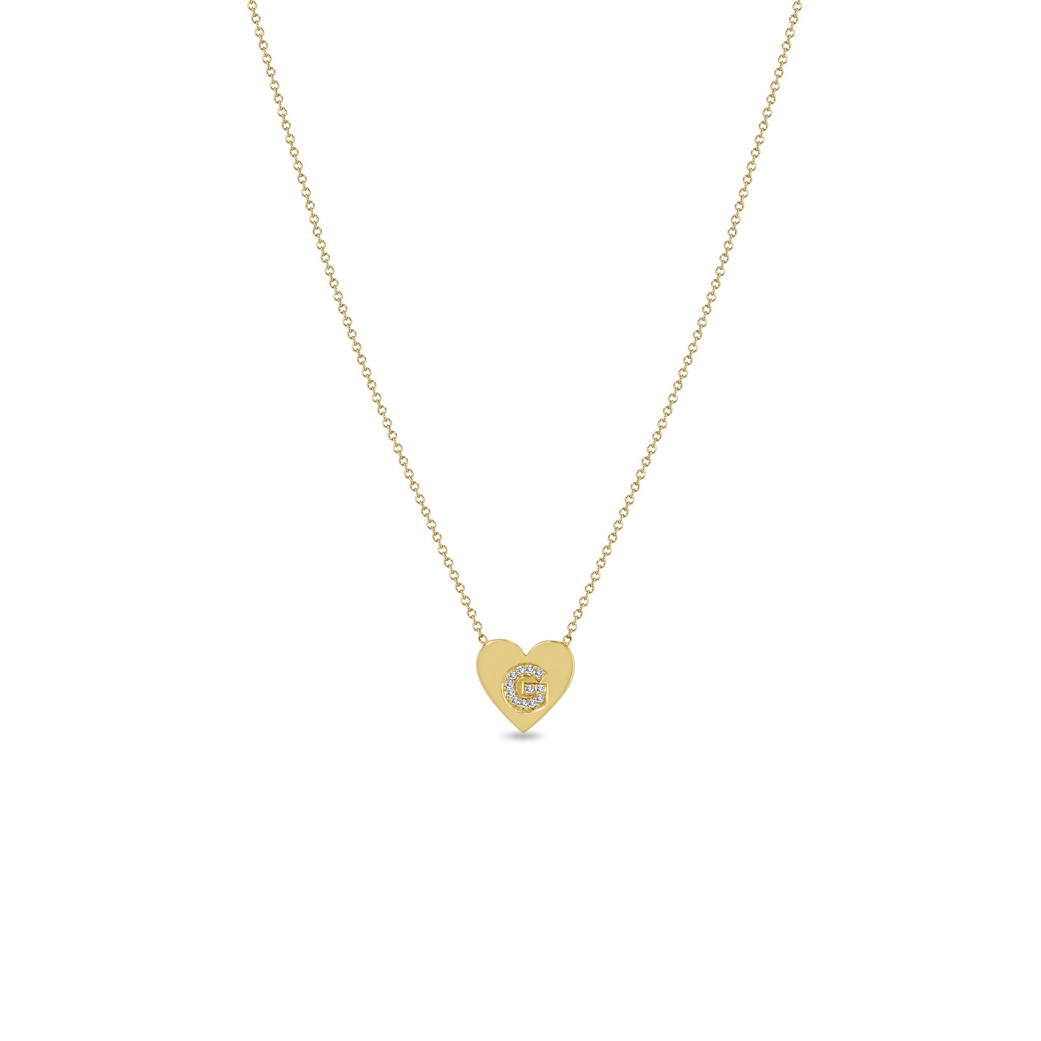 Zoë Chicco 14k Gold Pavé Diamond Initial Letter G Small Heart Necklace