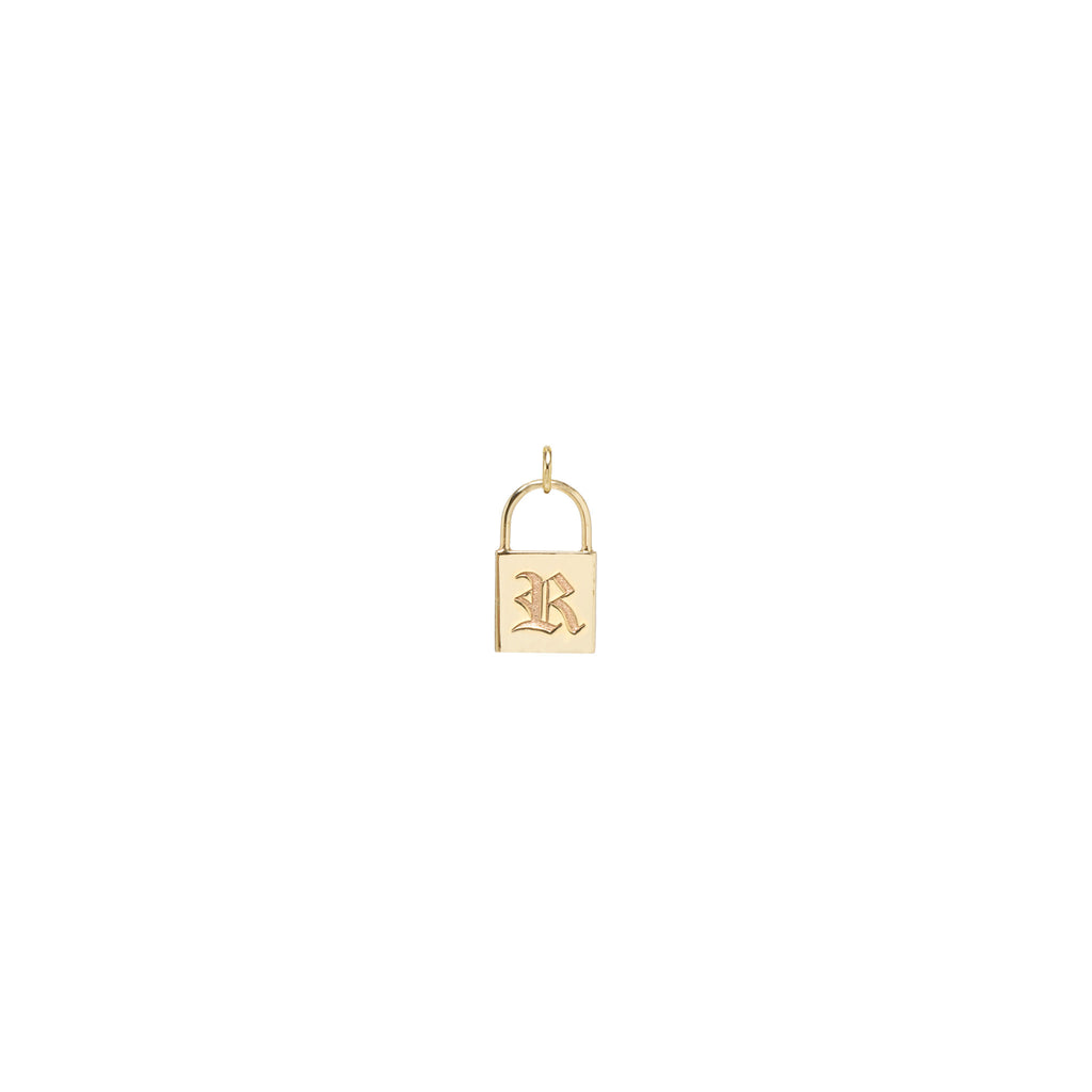 Zoë Chicco 14k Gold Old English Initial Letter Small Padlock Charm