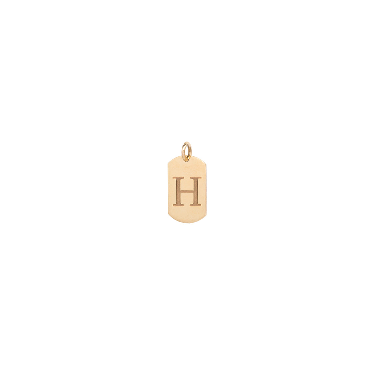 14k Small Engraved Initial Dog Tag Charm Pendant
