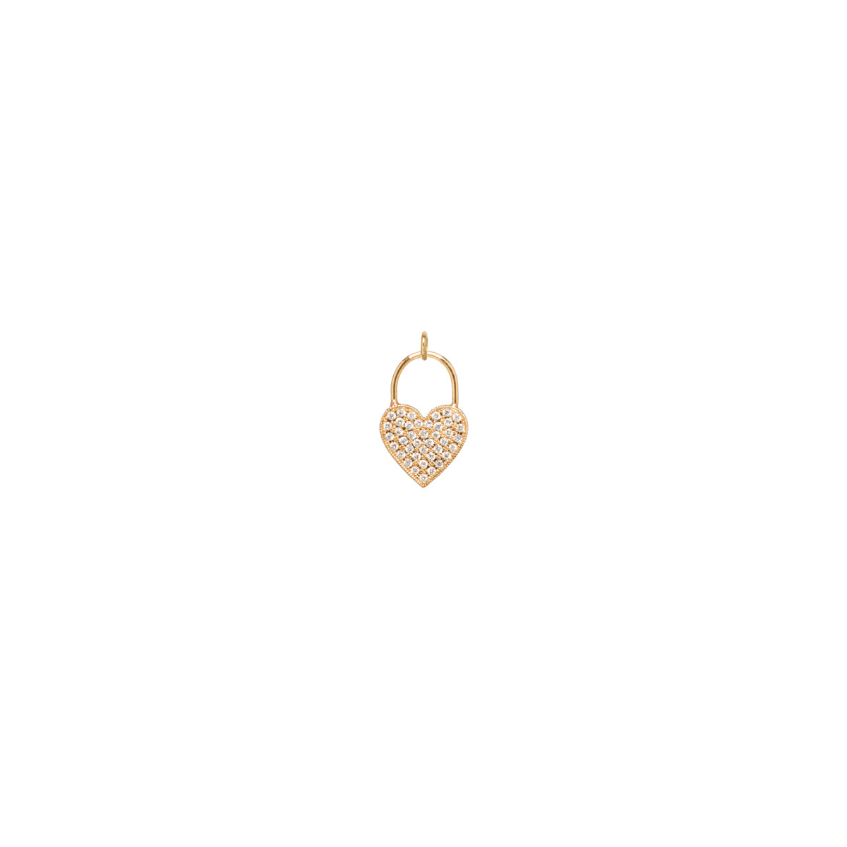 14k Pavé Diamond Heart Padlock Charm Pendant