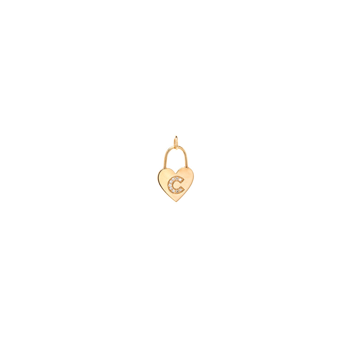 14k Pavé Diamond Initial Letter Heart Padlock Charm