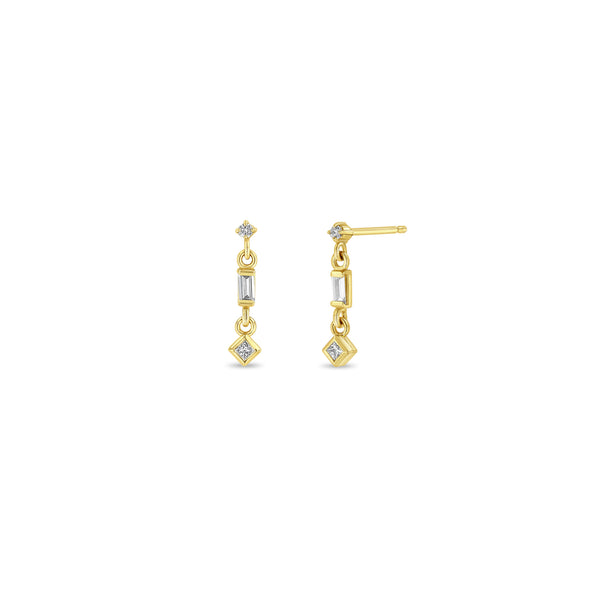Zoë Chicco 14k Yellow Gold 3 Linked Mixed Diamond Short Drop Earrings